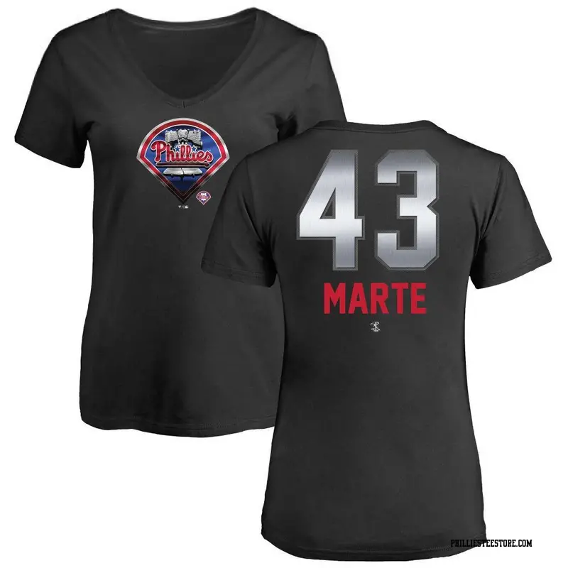 Women's Philadelphia Phillies ＃43 Yunior Marte Black Branded Midnight Mascot V-Neck T-Shirt