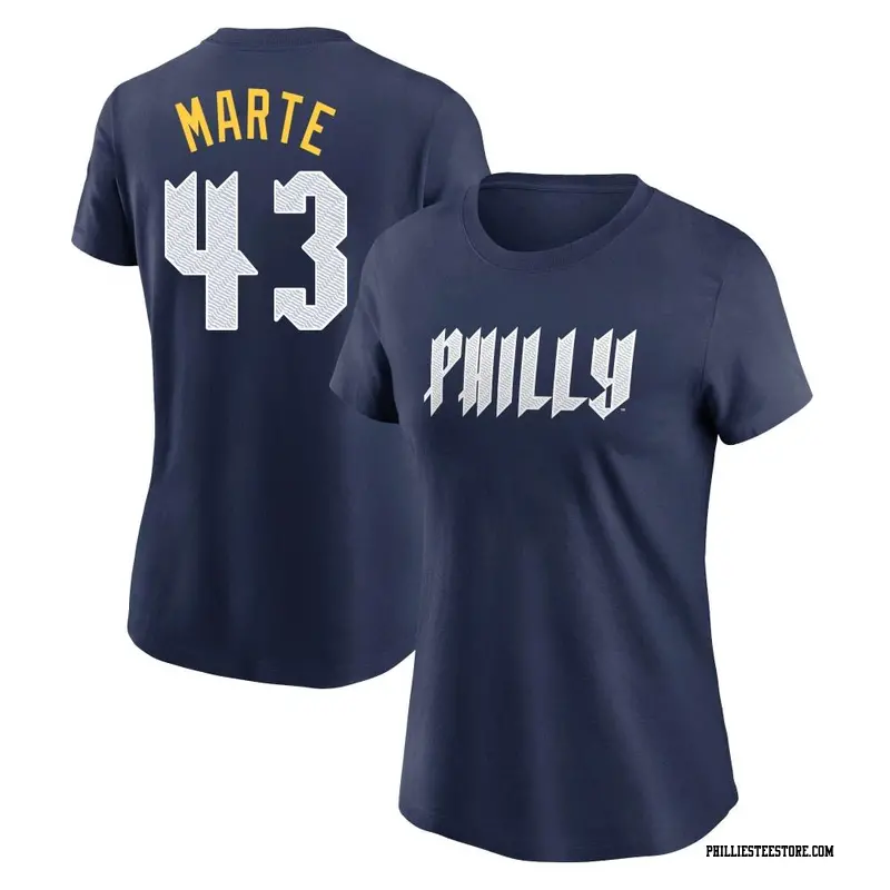 Women's Philadelphia Phillies ＃43 Yunior Marte Navy 2024 City Connect Fuse Name & Number T-Shirt