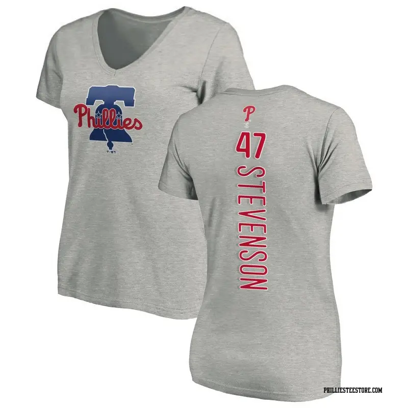 Women's Philadelphia Phillies ＃47 Cal Stevenson Ash Backer Slim Fit T-Shirt