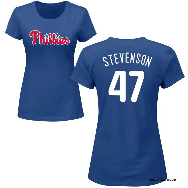 Women's Philadelphia Phillies ＃47 Cal Stevenson Royal Roster Name & Number T-Shirt