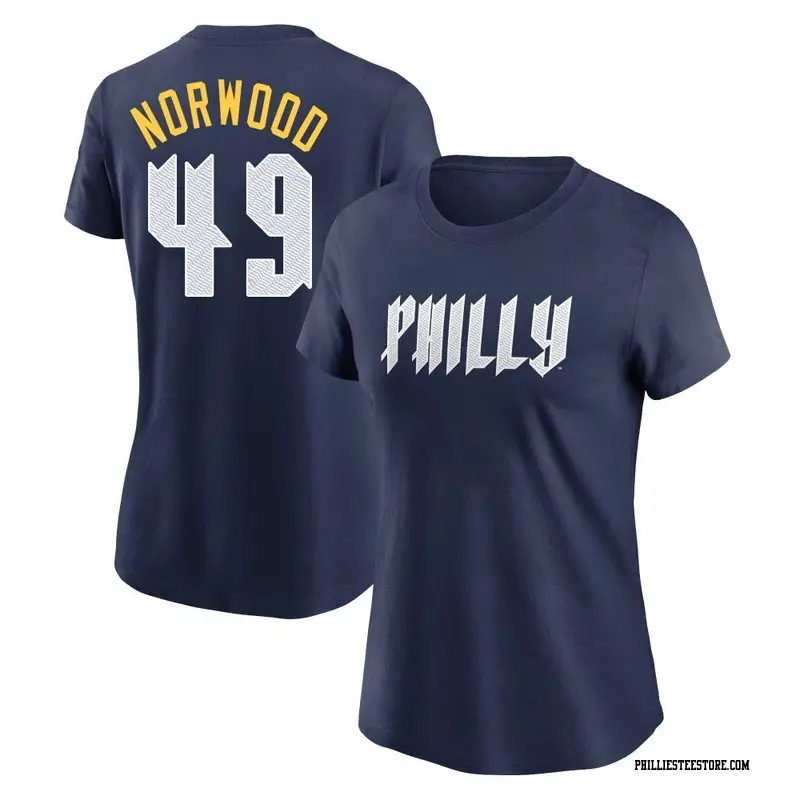 Women's Philadelphia Phillies ＃49 James Norwood Navy 2024 City Connect Fuse Name & Number T-Shirt