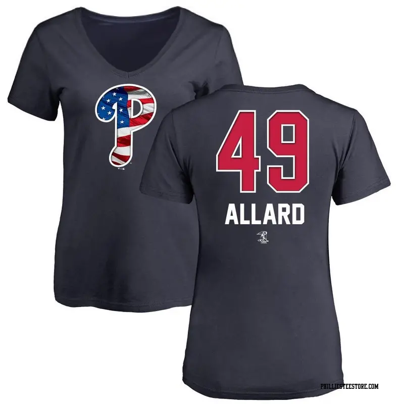 Women's Philadelphia Phillies ＃49 Kolby Allard Navy Name and Number Banner Wave V-Neck T-Shirt