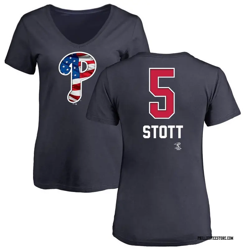 Women's Philadelphia Phillies ＃5 Bryson Stott Navy Branded Name and Number Banner Wave V-Neck T-Shirt