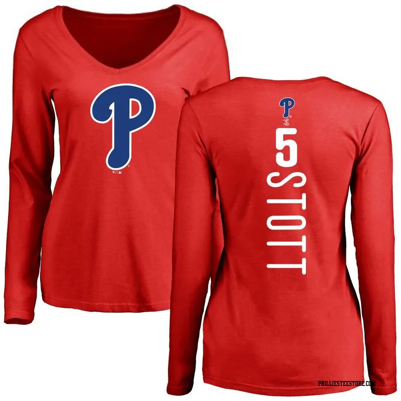 Women's Philadelphia Phillies ＃5 Bryson Stott Red Backer Slim Fit Long Sleeve T-Shirt