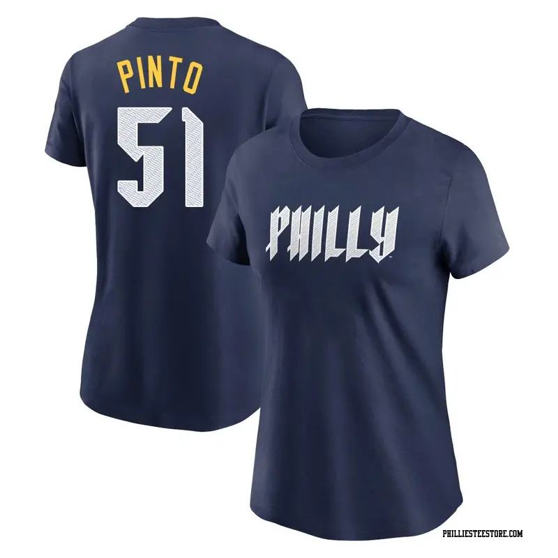 Women's Philadelphia Phillies ＃51 Ricardo Pinto Navy 2024 City Connect Fuse Name & Number T-Shirt