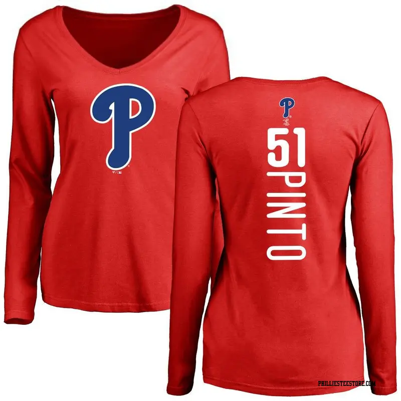 Women's Philadelphia Phillies ＃51 Ricardo Pinto Red Backer Slim Fit Long Sleeve T-Shirt