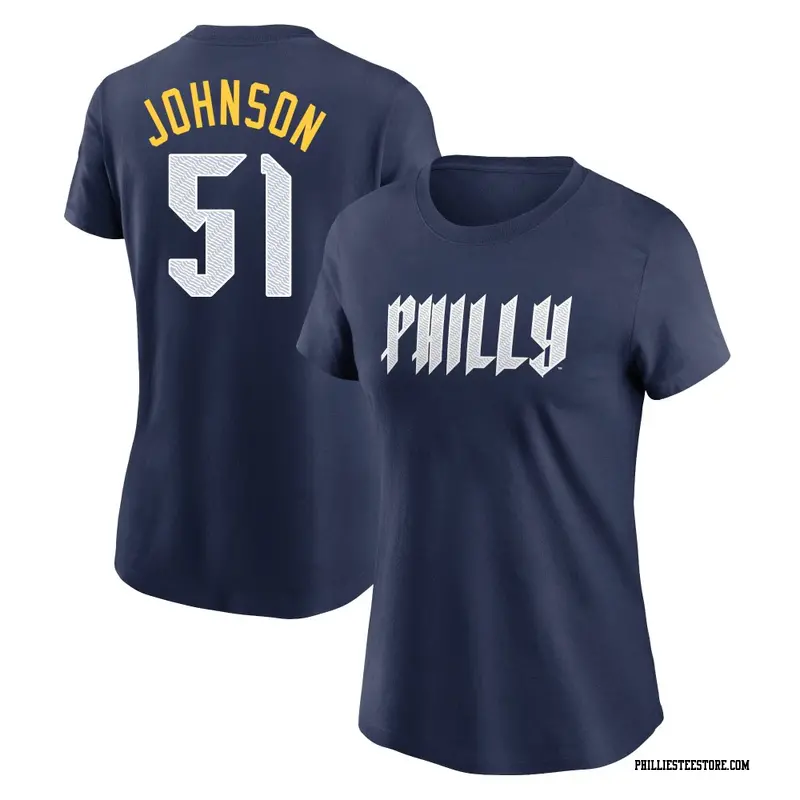 Women's Philadelphia Phillies ＃51 Seth Johnson Navy 2024 City Connect Fuse Name & Number T-Shirt