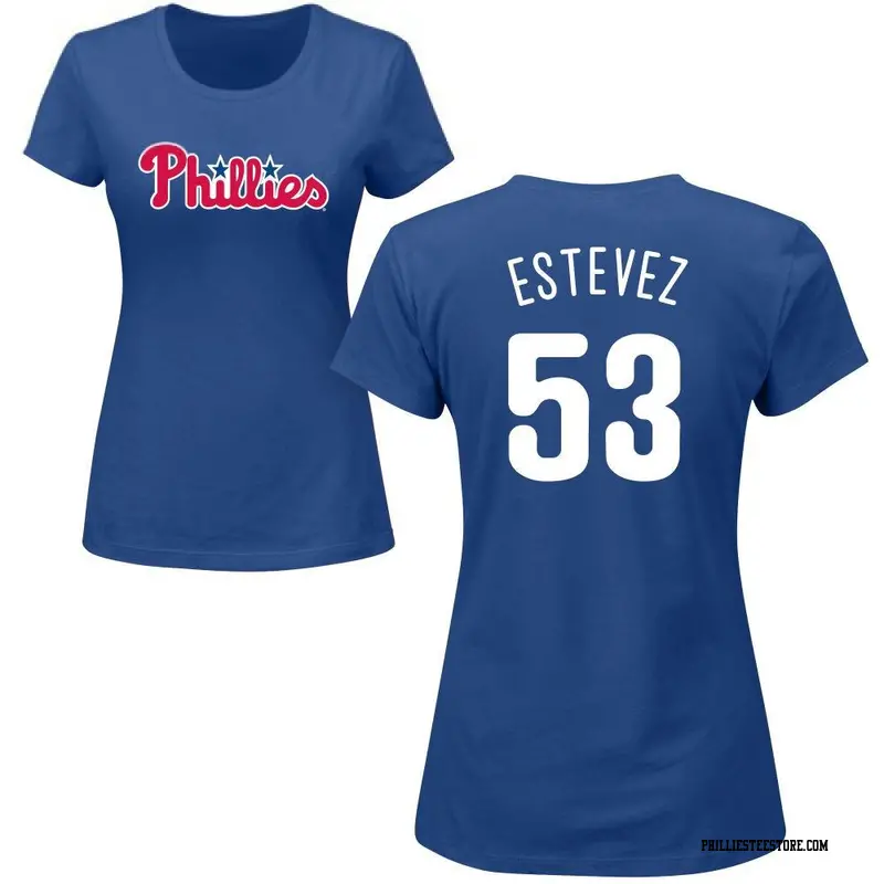 Women's Philadelphia Phillies ＃53 Carlos Estevez Royal Roster Name & Number T-Shirt