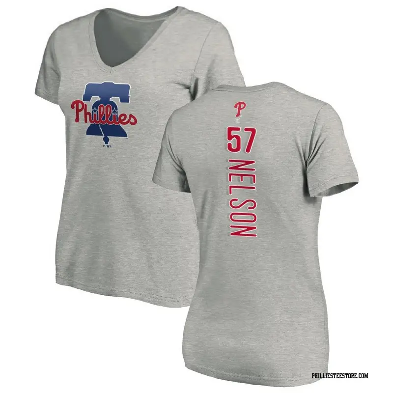 Women's Philadelphia Phillies ＃57 Nick Nelson Ash Backer Slim Fit T-Shirt