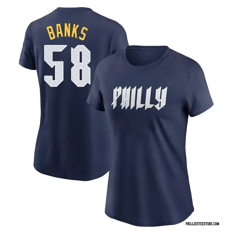 Women's Philadelphia Phillies ＃58 Tanner Banks Navy 2024 City Connect Fuse Name & Number T-Shirt