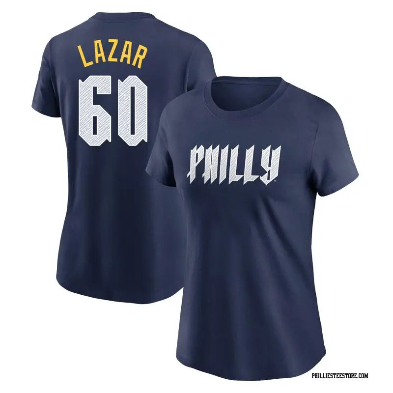 Women's Philadelphia Phillies ＃60 Max Lazar Navy 2024 City Connect Fuse Name & Number T-Shirt