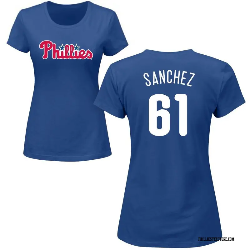 Women's Philadelphia Phillies ＃61 Cristopher Sanchez Royal Roster Name & Number T-Shirt