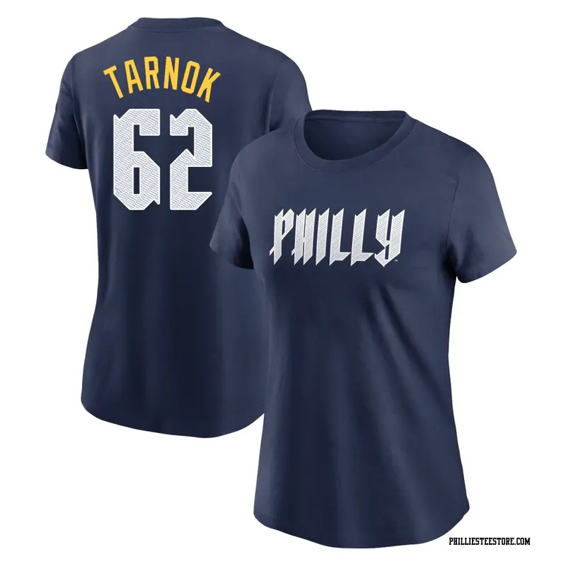 Women's Philadelphia Phillies ＃62 Freddy Tarnok Navy 2024 City Connect Fuse Name & Number T-Shirt