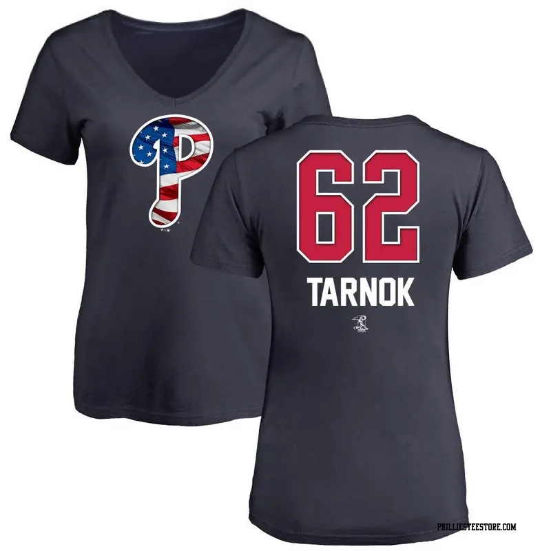 Women's Philadelphia Phillies ＃62 Freddy Tarnok Navy Name and Number Banner Wave V-Neck T-Shirt