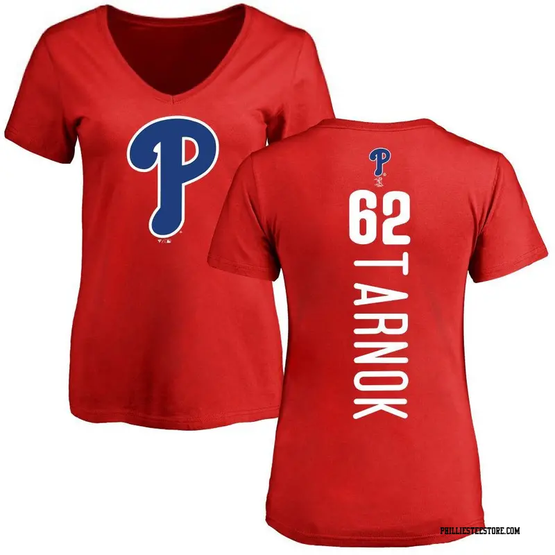 Women's Philadelphia Phillies ＃62 Freddy Tarnok Red Backer Slim Fit T-Shirt