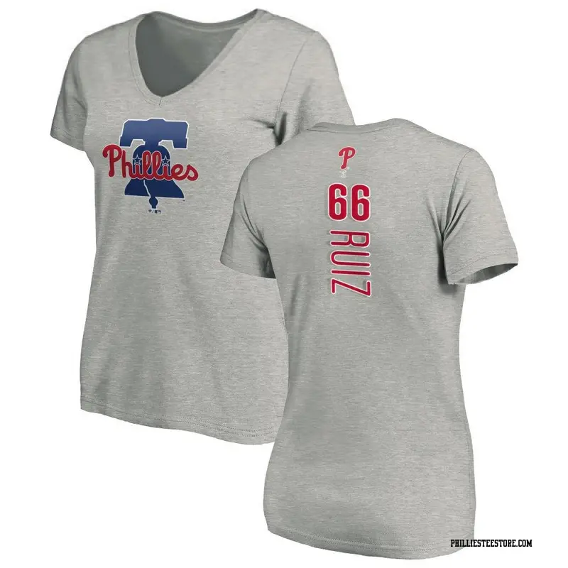 Women's Philadelphia Phillies ＃66 Jose Ruiz Ash Backer Slim Fit T-Shirt