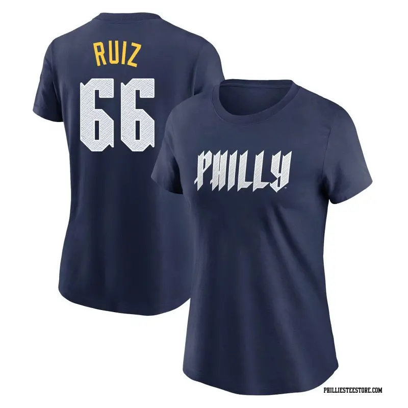 Women's Philadelphia Phillies ＃66 Jose Ruiz Navy 2024 City Connect Fuse Name & Number T-Shirt