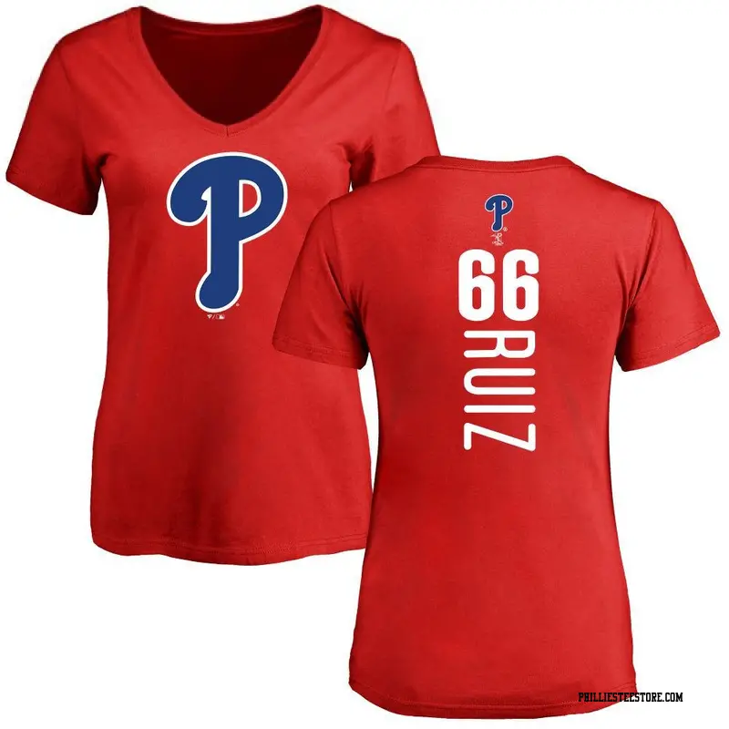 Women's Philadelphia Phillies ＃66 Jose Ruiz Red Backer Slim Fit T-Shirt