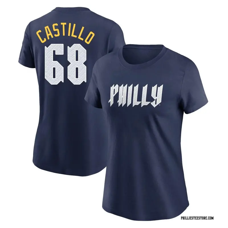 Women's Philadelphia Phillies ＃68 Max Castillo Navy 2024 City Connect Fuse Name & Number T-Shirt