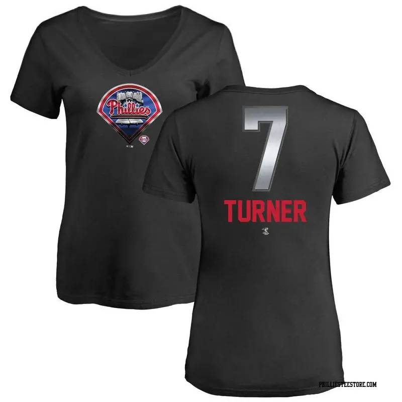 Women's Philadelphia Phillies ＃7 Trea Turner Black Branded Midnight Mascot V-Neck T-Shirt