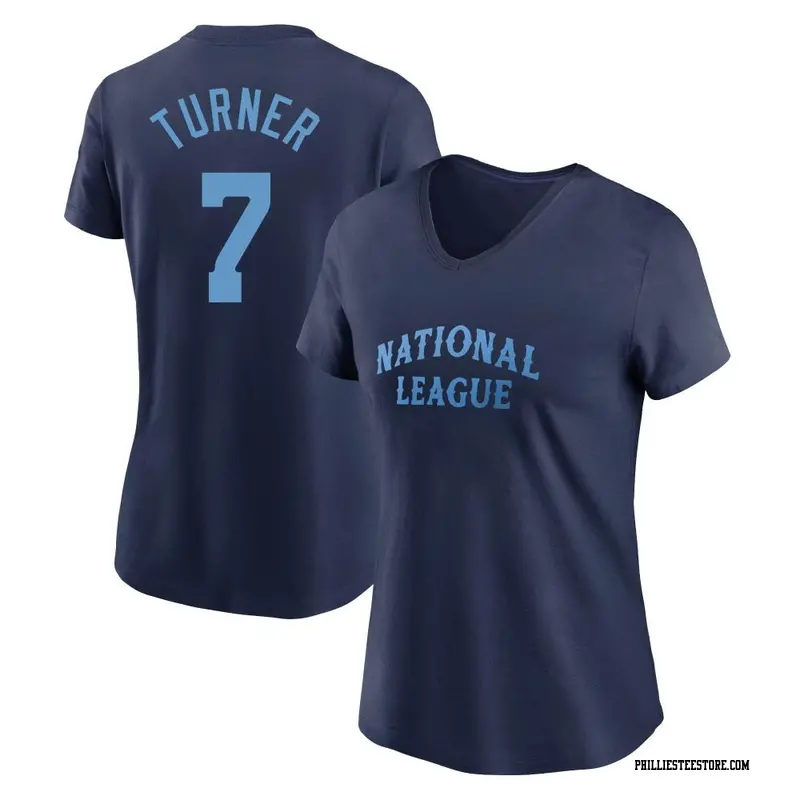 Women's Philadelphia Phillies ＃7 Trea Turner Navy National League 2024 All-Star Team T-Shirt