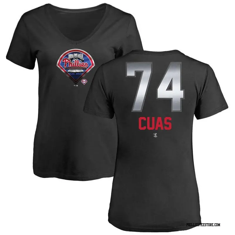 Women's Philadelphia Phillies ＃74 Jose Cuas Black Midnight Mascot V-Neck T-Shirt