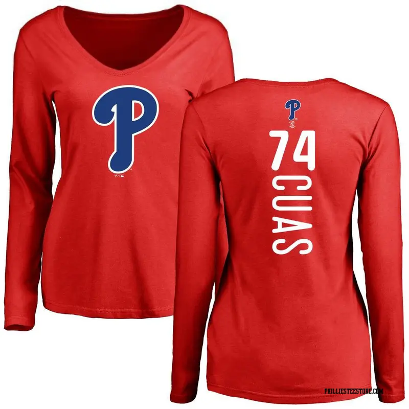 Women's Philadelphia Phillies ＃74 Jose Cuas Red Backer Slim Fit Long Sleeve T-Shirt