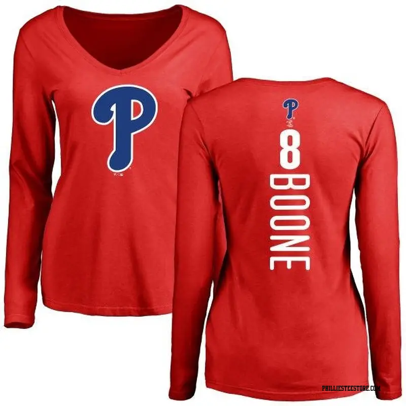 Women's Philadelphia Phillies ＃8 Bob Boone Red Backer Slim Fit Long Sleeve T-Shirt