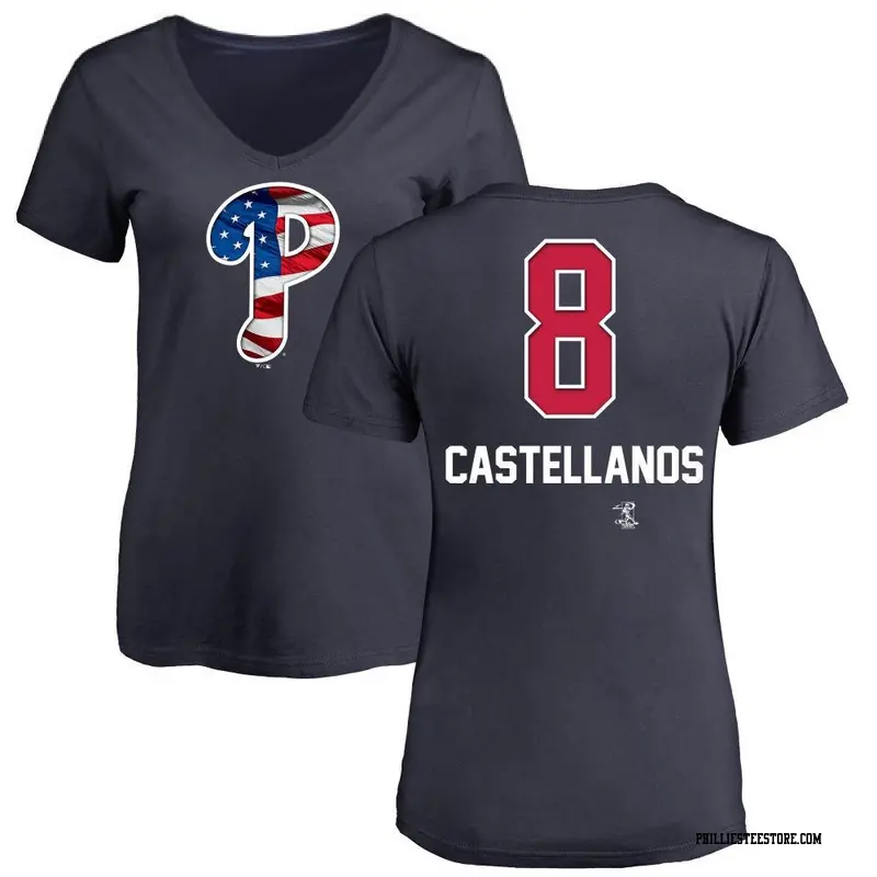 Women's Philadelphia Phillies ＃8 Nick Castellanos Navy Branded Name and Number Banner Wave V-Neck T-Shirt