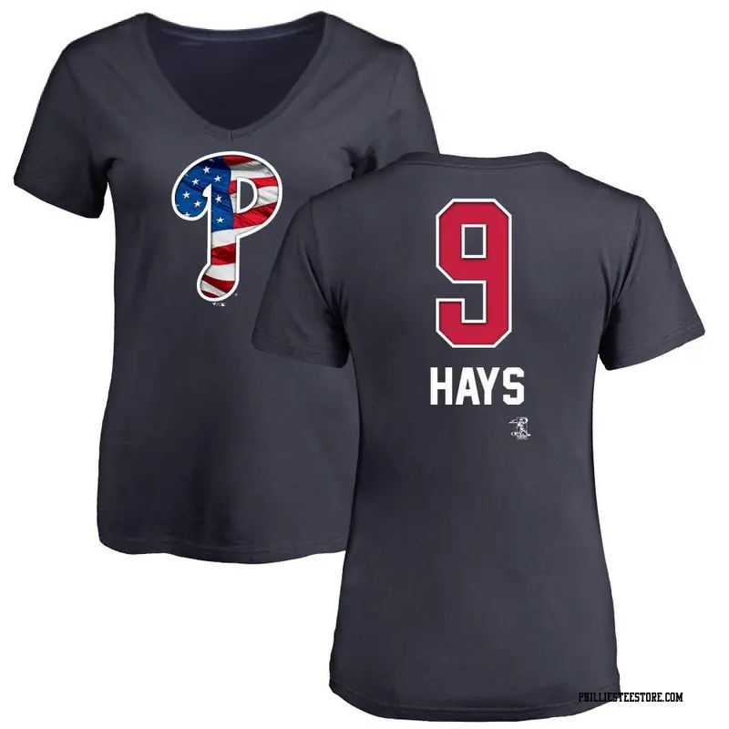 Women's Philadelphia Phillies ＃9 Austin Hays Navy Name and Number Banner Wave V-Neck T-Shirt