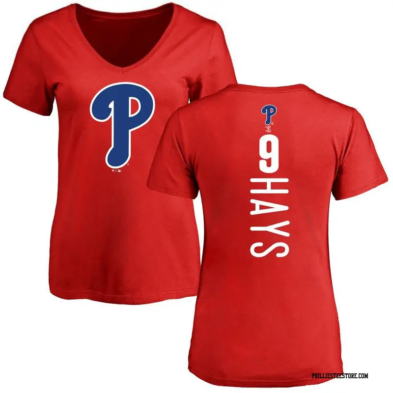 Women's Philadelphia Phillies ＃9 Austin Hays Red Backer Slim Fit T-Shirt