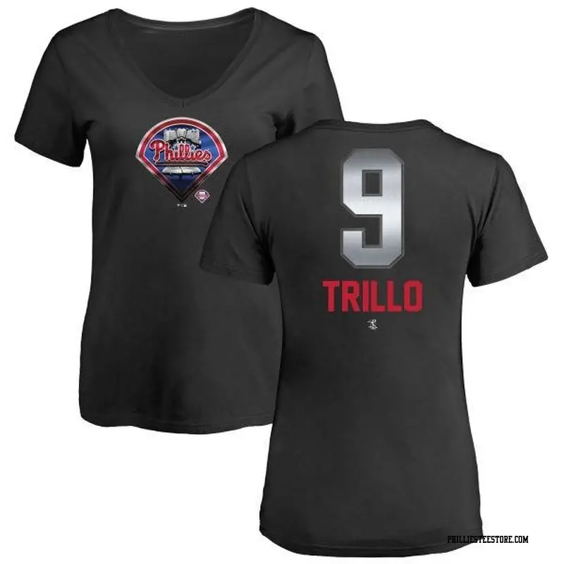 Women's Philadelphia Phillies ＃9 Manny Trillo Black Branded Midnight Mascot V-Neck T-Shirt