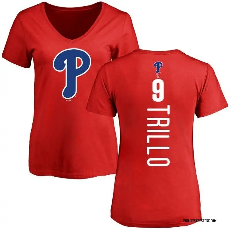 Women's Philadelphia Phillies ＃9 Manny Trillo Red Backer Slim Fit T-Shirt