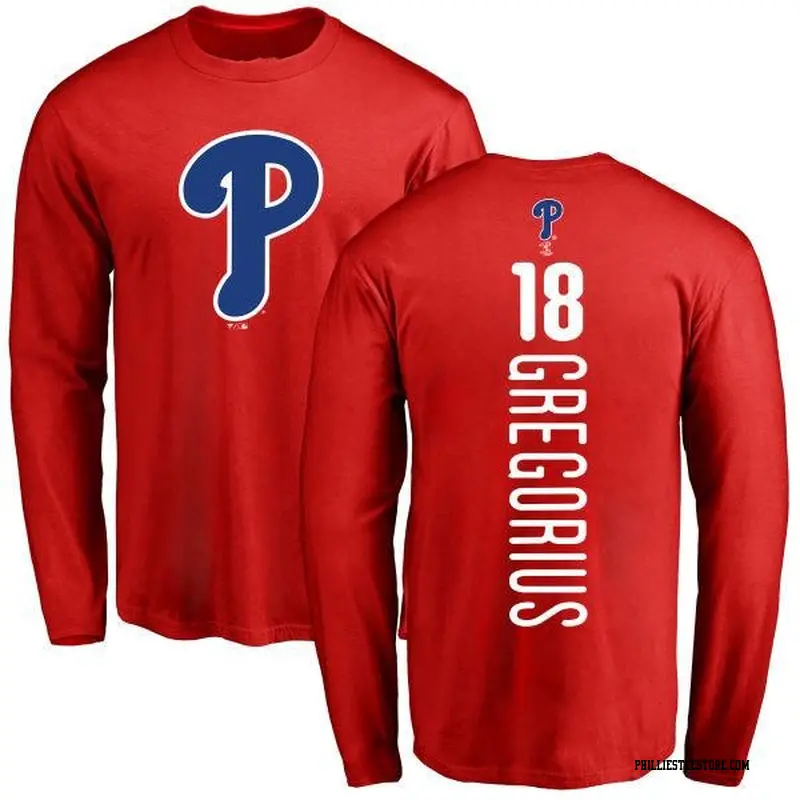 Youth Philadelphia Phillies ＃18 Didi Gregorius Red Backer Long Sleeve T-Shirt